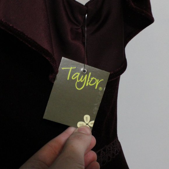 Taylor Burgundy Red Dress Velvet High Low 10 - Picture 8 of 12